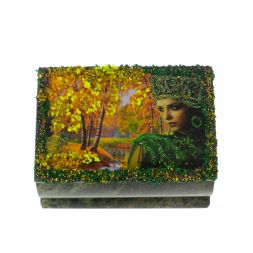 Шкатулка "Хозяйка медной горы. Осень" змеевик 10х6,5х6 см