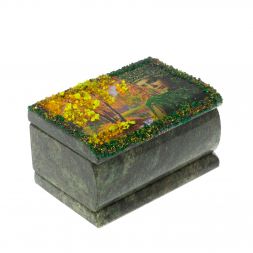Шкатулка "Хозяйка медной горы. Осень" змеевик 10х6,5х6 см