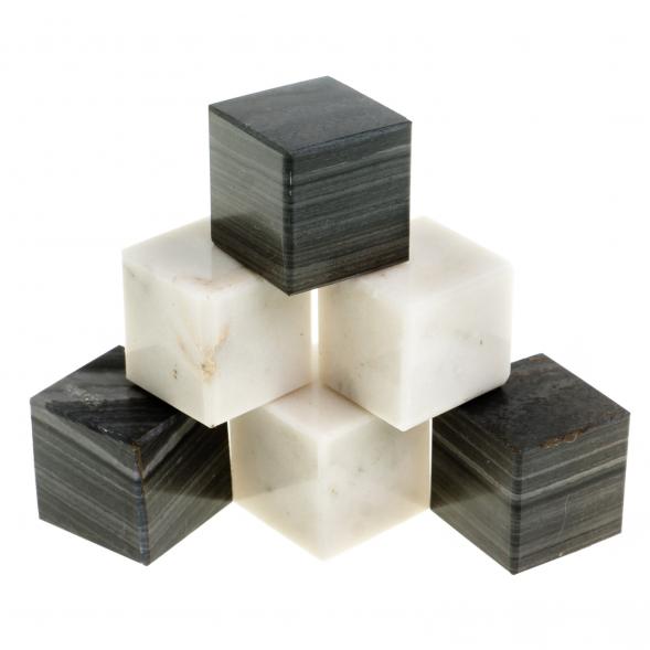 Камни для виски 6 кубиков микс белый и полосатый мрамор 123471