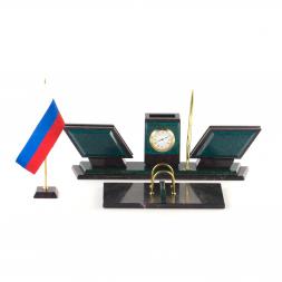 Настольный набор "Триколор" камень змеевик
