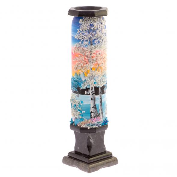 Каменная ваза &amp;quot;Зима&amp;quot; змеевик 8х8х32 см