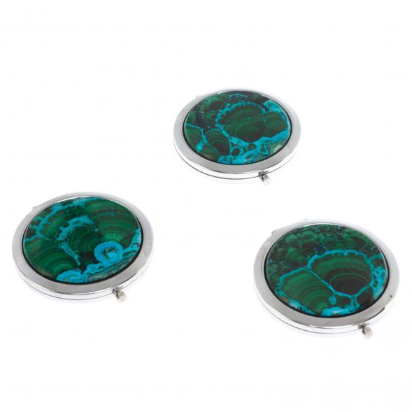 Зеркальце круглое из малахита с хризоколлой цвет серебро 126753