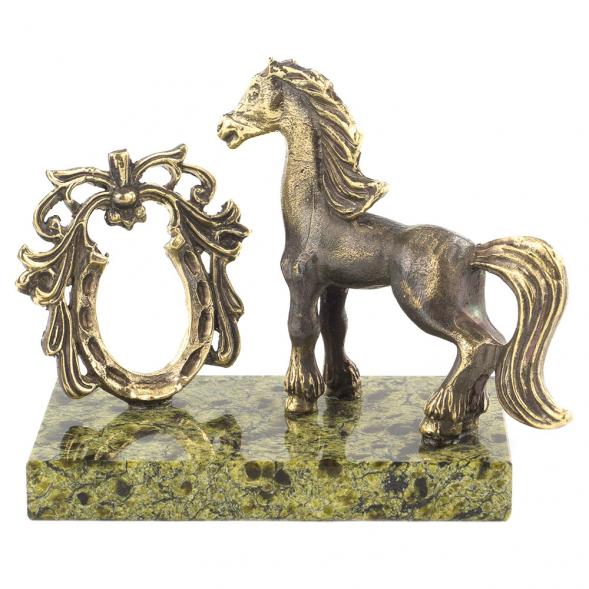 Статуэтка &amp;quot;Лошадка с ажурной подковой&amp;quot; из бронзы и змеевика 120199