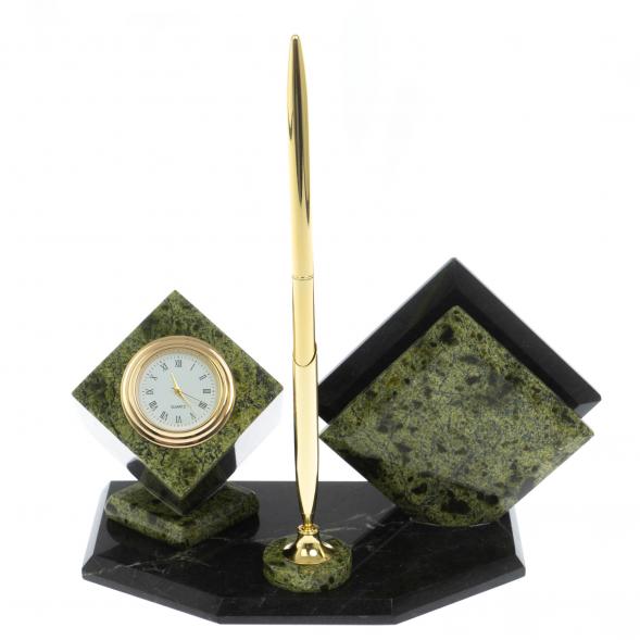 Визитница &amp;quot;Куб&amp;quot; с часами камень змеевик 121141