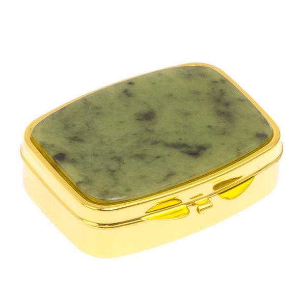 Таблетница на 2 отделения камень нефрит цвет золото 125621