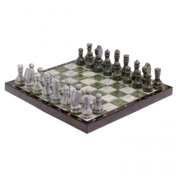 Шахматный набор 3 в 1 серый мрамор, змеевик с гравировкой 126140