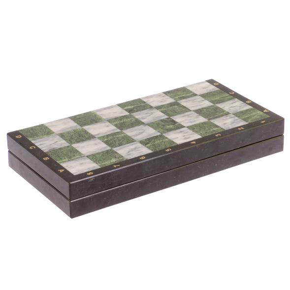 Шахматный набор 3 в 1 серый мрамор, змеевик с гравировкой 126140