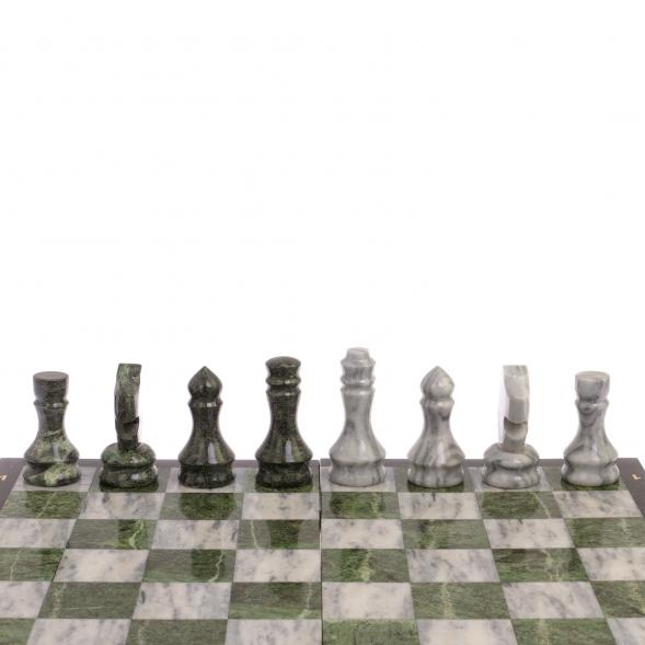 Шахматный набор 3 в 1 серый мрамор, змеевик с гравировкой 126140