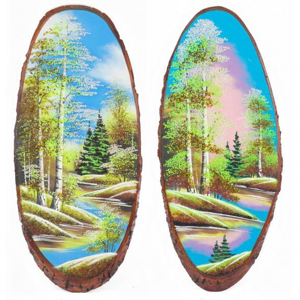 Панно на срезе дерева &amp;quot;Весна&amp;quot; вертикальное 80-85 см каменная крошка 111075