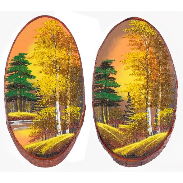 Панно на срезе дерева &amp;quot;Осень янтарная&amp;quot; вертикальное 55-60 см каменная крошка 112517