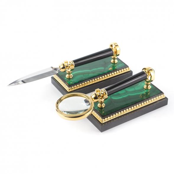 Настольный набор &amp;quot;Конь с попоной&amp;quot; из малахита Златоуст 119284