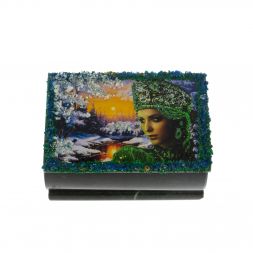 Шкатулка "Хозяйка медной горы. Зима" змеевик 10х6,5х6 см