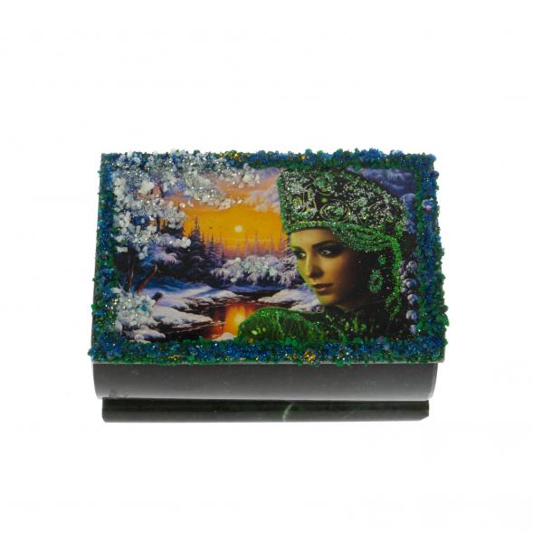 Шкатулка &amp;quot;Хозяйка медной горы. Зима&amp;quot; змеевик 10х6,5х6 см 128775