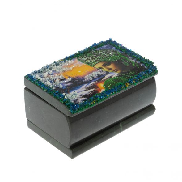 Шкатулка &amp;quot;Хозяйка медной горы. Зима&amp;quot; змеевик 10х6,5х6 см 128775