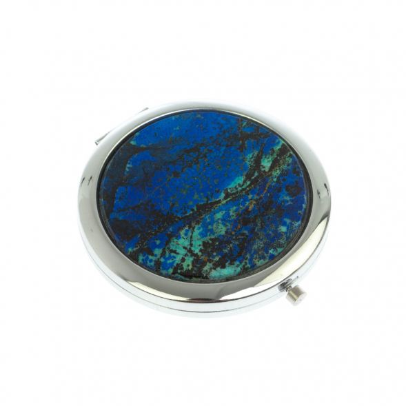 Зеркало круглое из камня азурит цвет серебро 129069