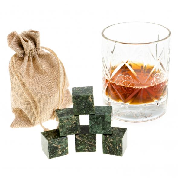 Камни для охлаждения виски набор 6 кубиков темно-зеленый змеевик 123473