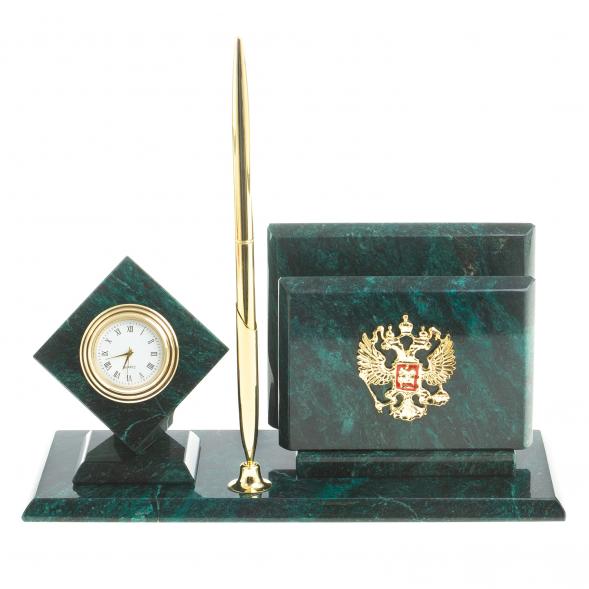 Письменный набор &amp;quot;Герб РФ&amp;quot; камень змеевик 113484