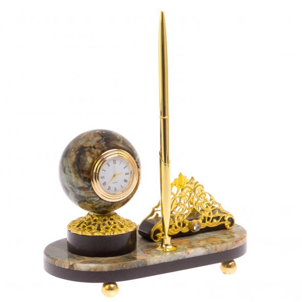 Визитница с часами из офиокальцита 125302