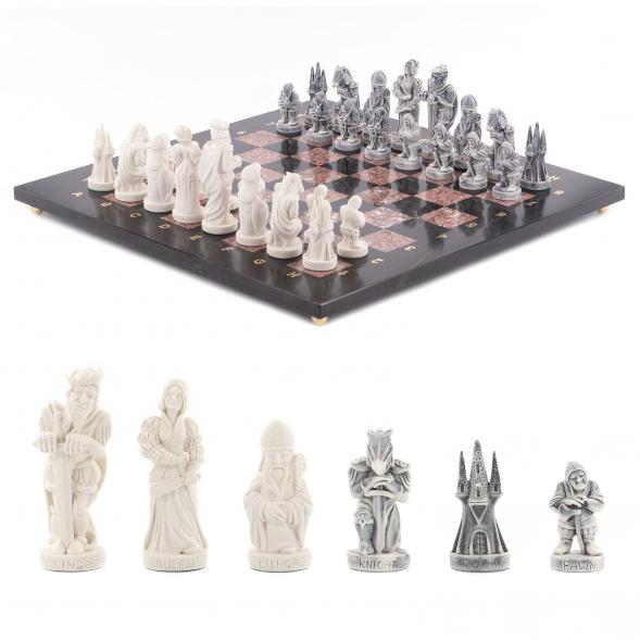 Шахматы настольные &amp;quot;Средневековье&amp;quot; 40х40 см камень лемезит змеевик 119835