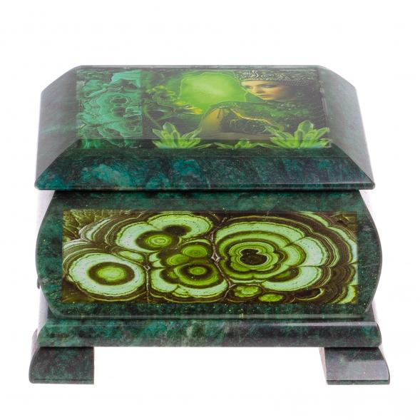 Шкатулка с иллюстрацией &amp;quot;Хозяйка медной горы&amp;quot; н1 13х10х7,5 см / шкатулка для ювелирных украшений / для хранения бижутерии / шкатулка из камня