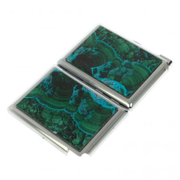 Портсигар 20 сигарет с зажигалкой камень малахит с хризоколлой 128701