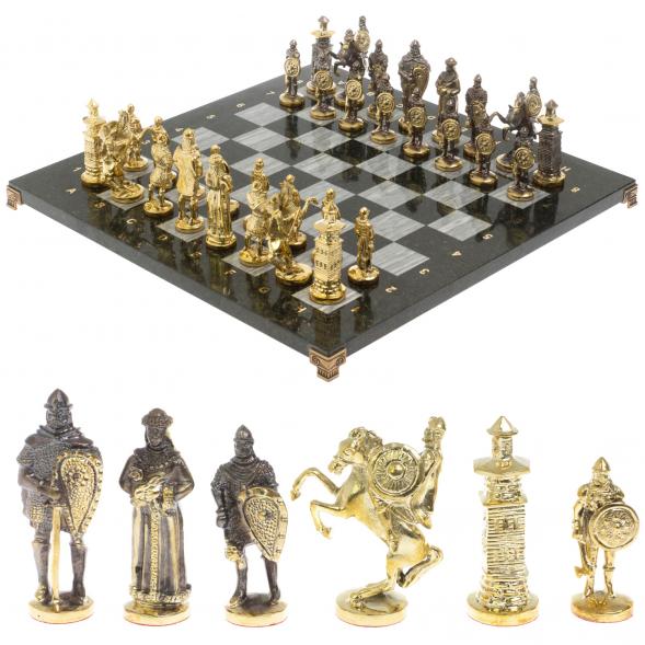 Шахматы подарочные &amp;quot;Богатыри&amp;quot; из змеевика и серого мрамора 44х44 см 129646