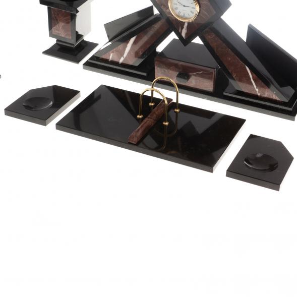 Письменный набор из лемезита &amp;quot;Герб РФ&amp;quot; с лотком для бумаг и ковриком для бумаг / Канцелярский набор / Набор письменных принадлежностей / На стол руководителю / Подарок начальнику