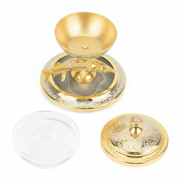 Икорница &amp;quot;Стерлядка&amp;quot; камень агат в подарочной упаковке Златоуст 118677