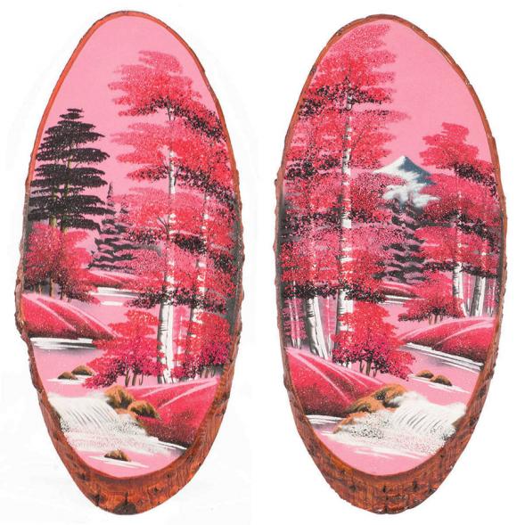 Панно на срезе дерева &amp;quot;Розовый закат&amp;quot; вертикальное 70-75 см каменная крошка 118861