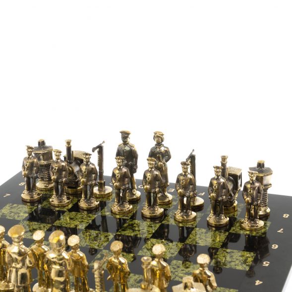 Бронзовые шахматы &amp;quot;Железнодорожники&amp;quot; доска 40х40 см змеевик 128161