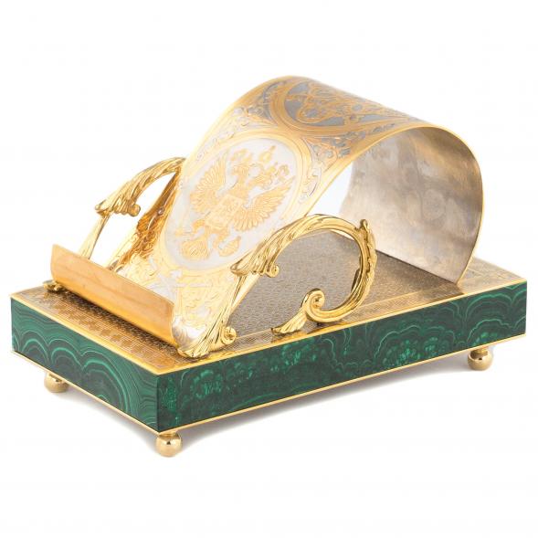 Подставка для телефона &amp;quot;Герб России&amp;quot; камень малахит Златоуст 120300