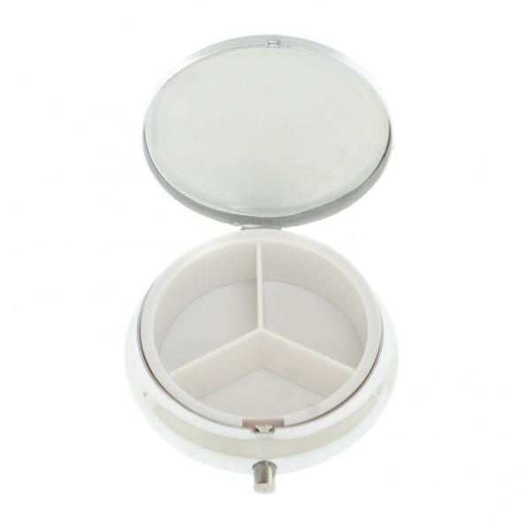 Таблетница органайзер / контейнер для хранения таблеток, лекарств с делителем на 3 отсека камень голубой апатит цвет серебро