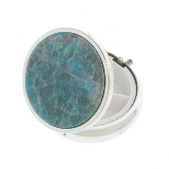 Таблетница органайзер / контейнер для хранения таблеток, лекарств с делителем на 3 отсека камень голубой апатит цвет серебро