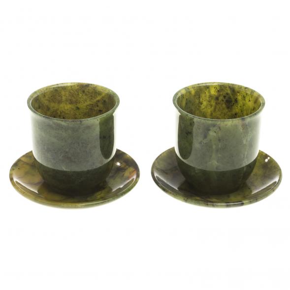 Кофейная пара камень нефрит (2 чашки, 2 блюдца) 124099