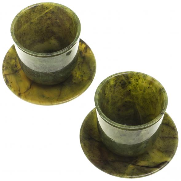 Кофейная пара камень нефрит (2 чашки, 2 блюдца) 124099