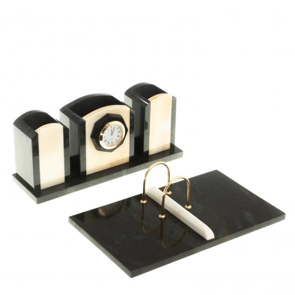 Настольный набор &amp;quot;Канцелярский&amp;quot; из мрамора с часами 124263
