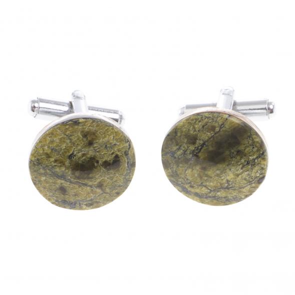 Запонки камень змеевик круглые 124419