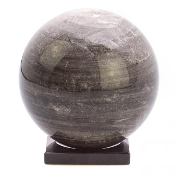 Шар из серого обсидиана 12 см на подставке 124716
