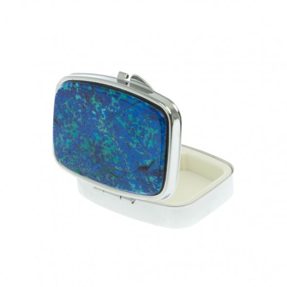 Таблетница на 2 отделения камень азурит цвет серебро 129073