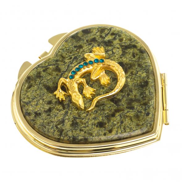 Зеркало &amp;quot;Сердце&amp;quot; из змеевика с круглой ящерицей цвет золото 124195