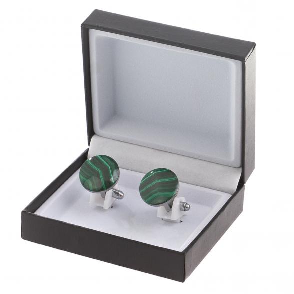 Запонки круглые камень малахит 124650