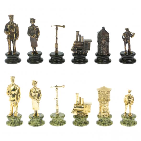 Шахматы подарочные &amp;quot;Железнодорожники&amp;quot; из бронзы и змеевика 48х48 см 116656