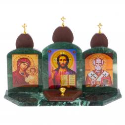 Икона с подсвечником Триптих змеевик лемезит 33,5х9,5х24 см