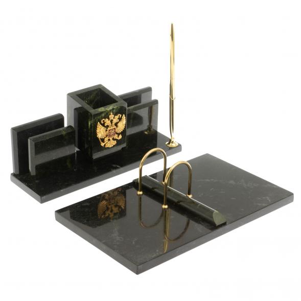 Письменный настольный набор &amp;quot;Менеджер&amp;quot; из змеевика с гербом РФ 129507