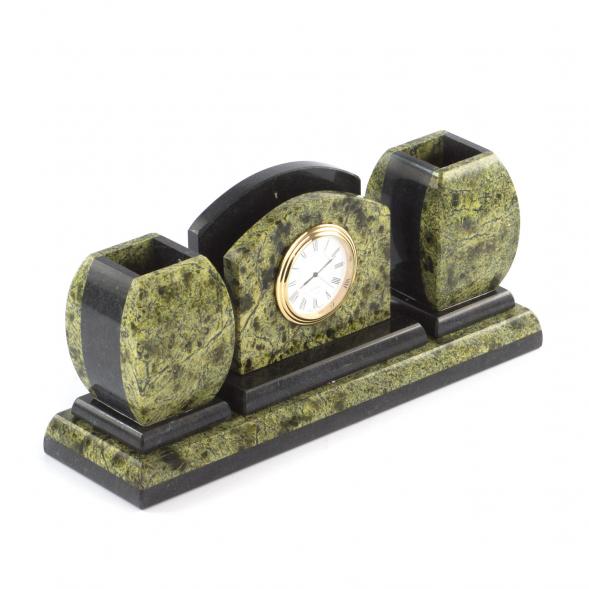 Офисный письменный набор с часами камень змеевик 113419