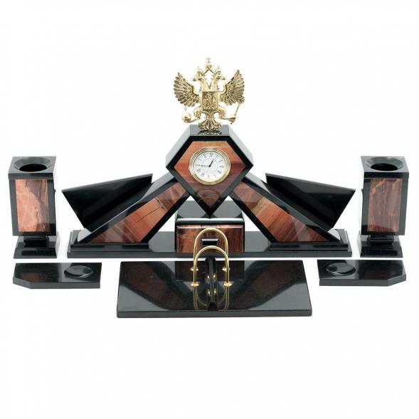 Настольный набор из яшмы с бронзой &amp;quot;Герб Российской Федерации&amp;quot; 114005