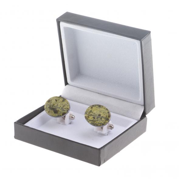 Запонки камень змеевик овальные 124421