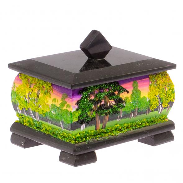 Шкатулка из черного змеевика &amp;quot;Летний пейзаж&amp;quot; 12х10х9,5 см 125307