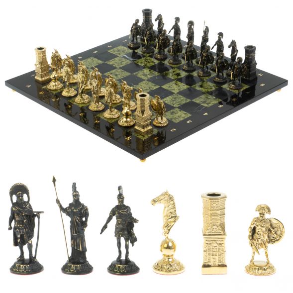 Шахматы &amp;quot;Спарта&amp;quot; из бронзы и змеевика доска 40х40 см 128481
