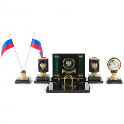 Письменный набор "Герб Российской Федерации" из малахита